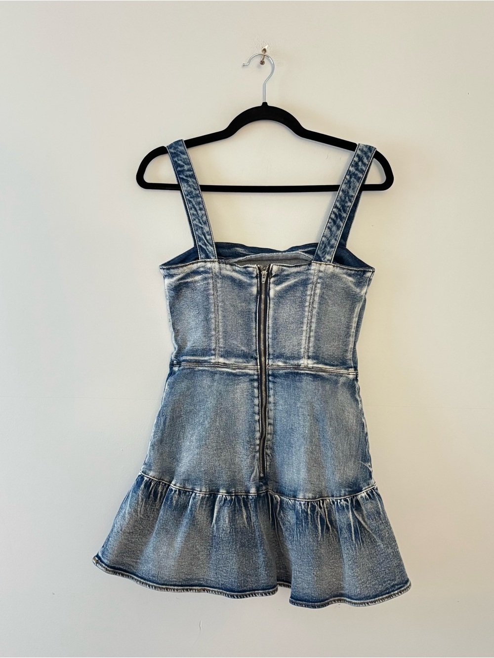 Amanda Uprichard Piper Romper in Denim Mini Dress Square Neckline Stretch Jean - Picture 7 of 7